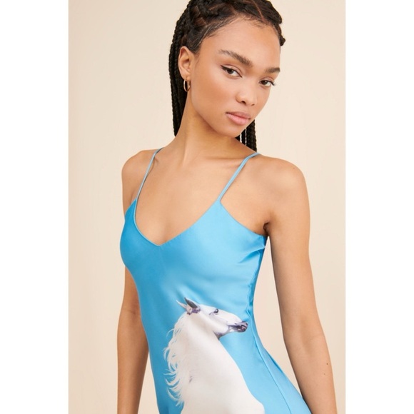 Tyler McGillivary Equestrian Slip Dress Horse Blue Midi - Picture 12 of 17